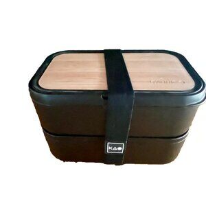 Karrico 2 Tier Bento Lunch Box Set Black With Utensils & Sauce Cup